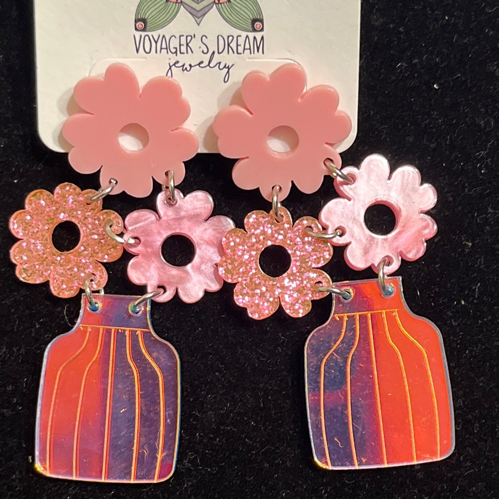Handmade Resin Pink and Orange Floral Earrings